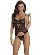 Sexy Black Thong Teddy Underwire Cups Adjustable Straps Lace Mesh Lingerie