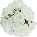 10pcs Classic White Purple Pink Lvory Beige Rose Flowers for Wedding Bridesmaid Bridal Bouquet (White 01)