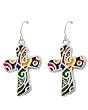Silvertone Multi Color Cross Dangle Earrings Fashion Jewelry
