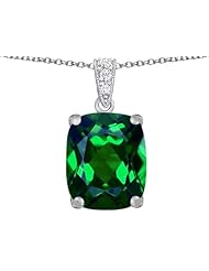 Original Star K (tm) Large 12x10mm Cushion Cut Simulated Emerald Pendant in 925 Sterling Silver