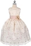 New Intricately Embroidered Champagne Organza Flower Girl Dress sz 2 to 12 Girls