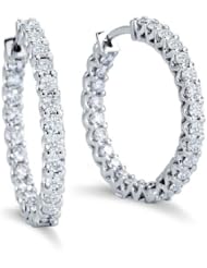 2.50 ct ladys Round Cut Diamonds Hoops Earrings in 14 karat White Gold