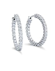 2.00 ct Ladys Round Cut Diamond Hoops Earrings in 14 karat White Gold