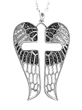 Sterling Silver Angel Feather Wing Cross shaped White and Black Diamond Pendant Necklace(GH,I1-I2,0.34ct)