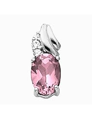 14K White Gold Oval Cut Pink Sapphire and Diamond Pendant -- LIFETIME WARRANTY
