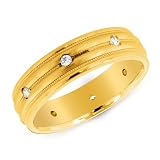 14K Yellow Gold Men's Textured Diamond Ring