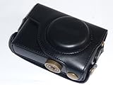 Leather Camera Case Bag w/Strap for Canon Powershot S95 - BLACK