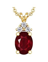 14K Yellow Gold Oval Cut Ruby And Round Diamond Pendant