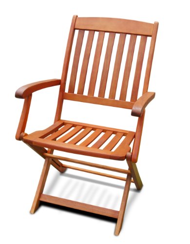 VIFAH V505 / V413 Outdoor Wood Folding Arm Chair, Natural Wood Finish, 21 by 22 by 36-Inch