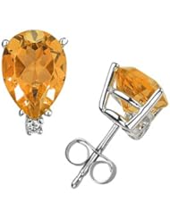 12X8mm Pear Citrine and Diamond Stud Earrings in 14K White Gold