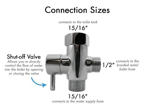Luxe Metal T-adapter with Shut-off Valve, 3-way Tee Connector, Chrome Finish, for Luxe Neo Bidets Model: 1516-Shutoff-Adapter