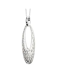 925 Sterling Silver Satin Finish Oval Drop Cut-Out Pendant with High-Polish Bail