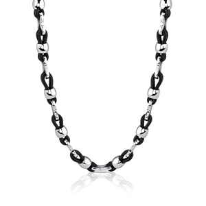 Cool and Casual: Stainless Steel and Rubber Fancy Link Necklace for Men