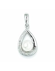 Genuine .925 Sterling Silver Rhodium Plated Diamond & Freshwater Cultured Pearl Pendant 1.2 Grams. 100% Satisfaction Guaranteed.
