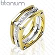 Solid Titanium with IP Gold and CZ Stones Ring