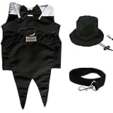 Pawow 3in1 Dog Groom Tuxedo Suit Pet Puppy Costume with Formal Tails, Bow Tie, Top Hat, Leash, Black, Large