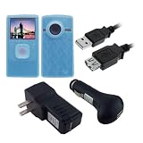 Pure Digital Flip Ultra HD (BLUE) Anti Slip Silicone Skin / Gel Skin Case Cover w/ USB 6 Foot Extension Cable w/ USB Car and Wall / Travel Charger