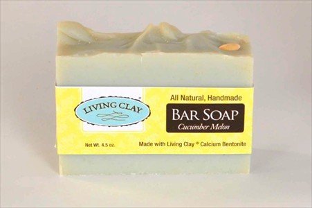 Cucumber & Melon Calcium Bentonite Clay Soap - 1 Bar - Living Clay Exfoliant Skin Care Soap For Oily Skin - Herbal Face & Body Soaps