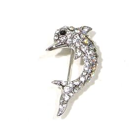AB Clear Austrian Rhinestone Dolphin Silver-Plated Brooch Pin