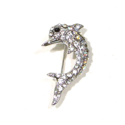 AB Clear Austrian Rhinestone Dolphin Silver-Plated Brooch Pin