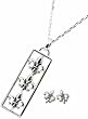 Crystal Couture Triple Fleur De Lis Necklace & Earring Set 20" Silvertone Chain