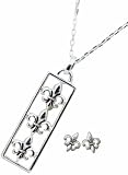 Crystal Couture Triple Fleur De Lis Necklace & Earring Set 20" Silvertone Chain