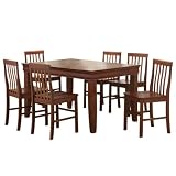 Walker Edison 7-Piece Fancy Solid Wood Dining Set, Brown