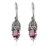 Sterling Silver Marcasite and Amethyst Tulip Wire Earrings
