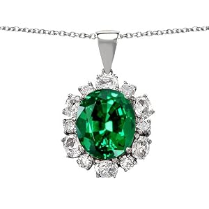 Buy 6.55 cttw 925 Sterling Silver 14K White Gold Plated Lab Created Oval Emerald Pendant by Finejewelers