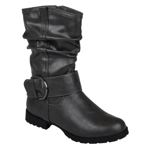 Brinley Co. Womens Slouch Motorcycle Buckle-Strap Ankle Boots