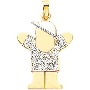 14K Two Tone Gold The Kids Diamond Boy Charm Jewelry