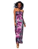Amour- New Red Floral Print /Hot Pink Floral Print/ Purple Floral Print/ Gray Floral Print Halter Bandeau Boho Sun Dress Summer Maxi Causual Wear (Purple)