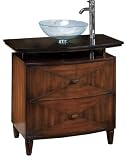 Kyoto 36 Inch Raised Basin Single Vessel Sink Cabinet with Black Granite Top, SNGL BLACK/CLR, DARK BROWN