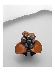 Brown Flower Leather Dyed Fresh Water Pearls Ring