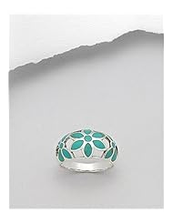 Turquoise (Light Green) Flower Reconstructed stones Ring In 92.5 Sterling Silver