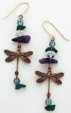 Dragonfly Earrings - Copper with Gemstone Beads