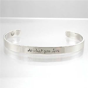 DO WHAT YOU LOVE, Affirmation Sterling Silver Cuff Bracelet with Heart Design, #8893