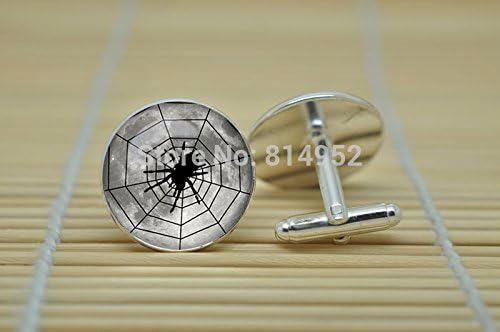 Pretty Lee Halloween Spider Jewelry Cufflinks Trick Or Treat Cufflinks In Silver Glass Cabochon Cuff Links C0053