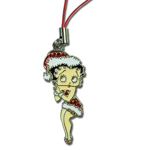 Licensed Betty Boop Christmas Cellphone Charm Betty Boop Wearing a Santa Outfit