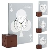 Personalized Glass Casino Card with Alarm Clock & Wooden Dice Base