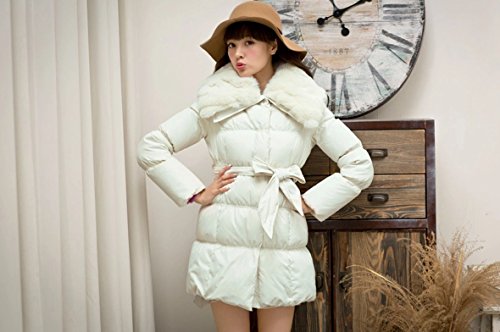 ダウンジャケット ダウンコート ダウンフェザー ロングダウンジャケット　ウサギの毛皮の襟　暖かい　ゴージャス　可愛い　キュート　おしゃれ ホワイト (オリジナル・ロゴスブレスレット(茶)とサシェセット)