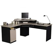 Bestar Hampton Home Office Corner Computer Desk in Sand Granite Charcoal