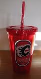 Calgary Flames 16oz Travel Tumbler No Spill w/ Straw Team Color