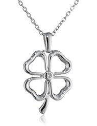 Womens Sterling Silver Diamond Clover Pendant Necklace (0.01 ct, I-J Color, I2-I3 Clarity), 18"