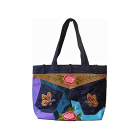 Handbag Heaven Denim & Satin, Embroidered Shoulder Bag