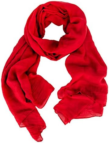 Nyrn Womens Solid Color Long Shawl Scarf,Linen-Cotton Blended Fabric-Red