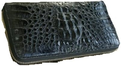 GODANE Men's Single Zipper Wallet in Caiman Crocodile head Leather 8015cp Black