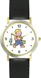 Young Boy Fishing or Fisherman with Fish on Fishing Pole Fishing - WATCHBUDDY® DELUXE TWO-TONE THEME WATCH - Arabic Numbers - Black Leather Strap-Children's Size-Small ( Boy's Size & Girl's Size )