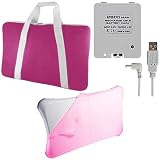 Premium Nintendo Wii Fit Accessory Bundle Combo Pack: Pink Nylon Mesh Carrying Bag, Pink Silicone Skin Case Cover, and a Rechargeable Battery Pack - All for the Wii Fit Balance Board