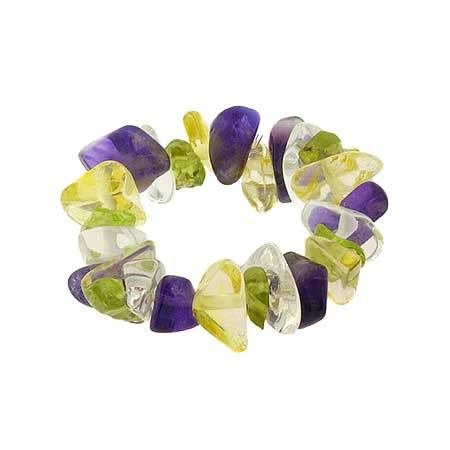 Genuine Amethyst Peridot Citrine Crystal Chip Ring (one size Fits all)